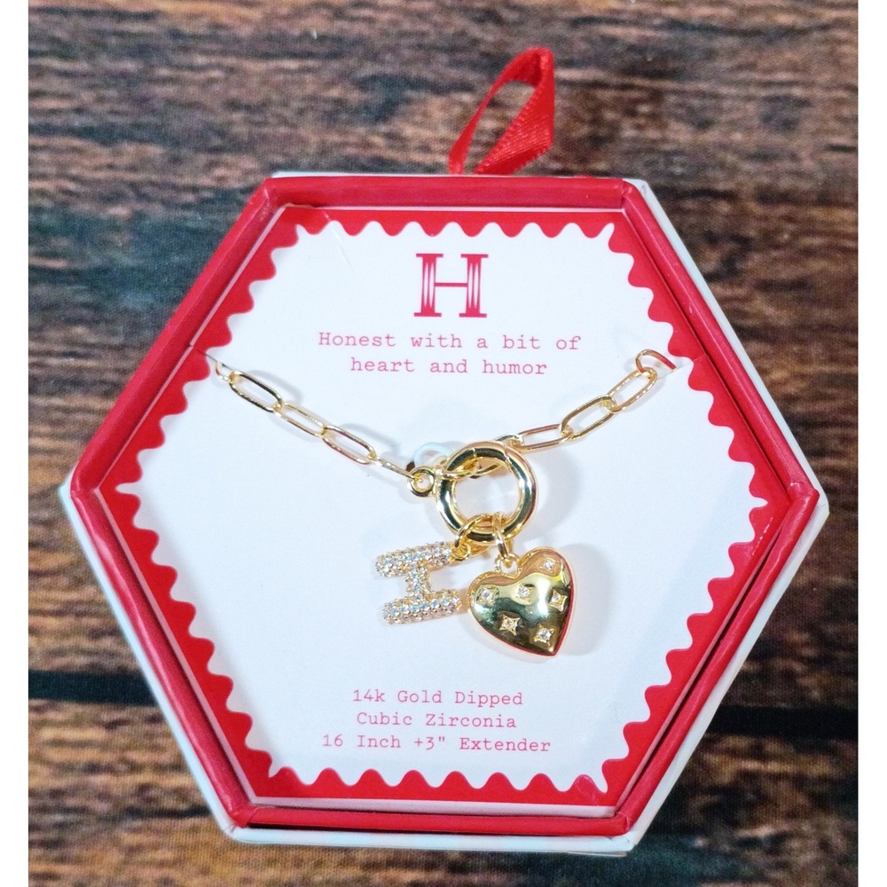 A New Day 14k Gold Dipped Initial H Heart Charm Necklace‎ Cubic Zirconia 16-19in